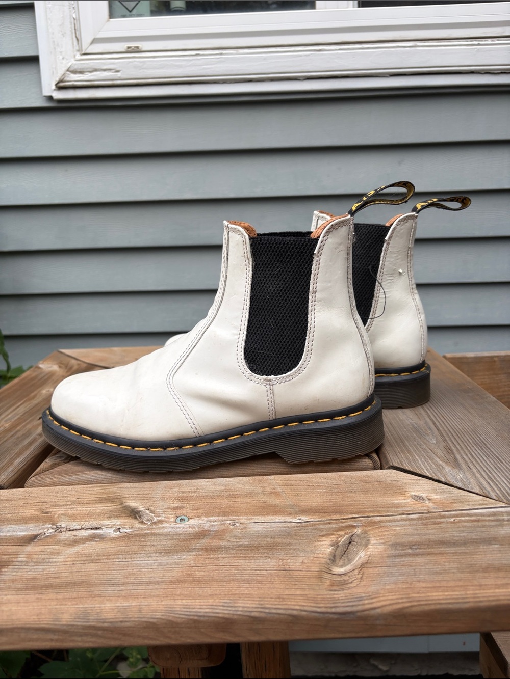 White Chelsea Doc Marten Boots with Black Elastic Panels size 9!